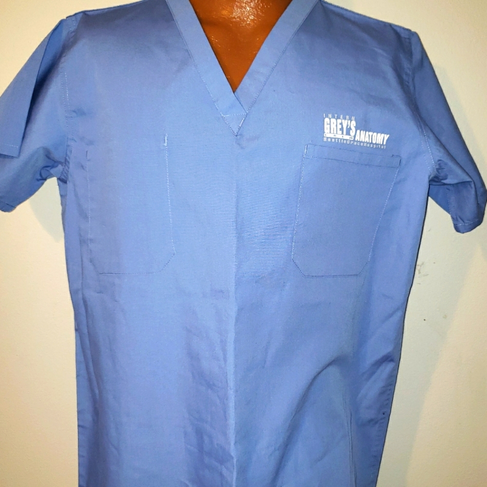 COPY - Grey's Anatomy Crew Intern Seattle Grace Hospital Blue Scrub Shirt 2 poc…
